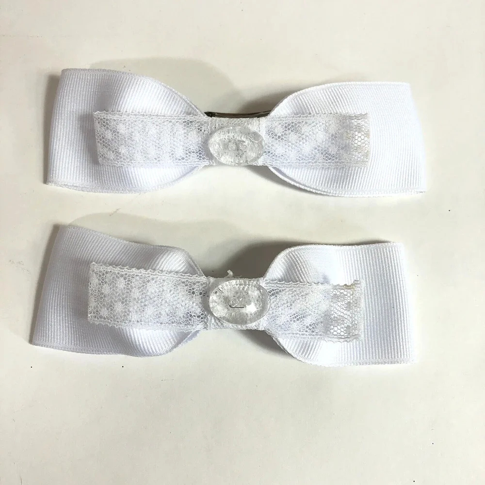 Hair Clip Barrette Lot Ribbon Bow - White and Red Plaid - Trendy New Coquette